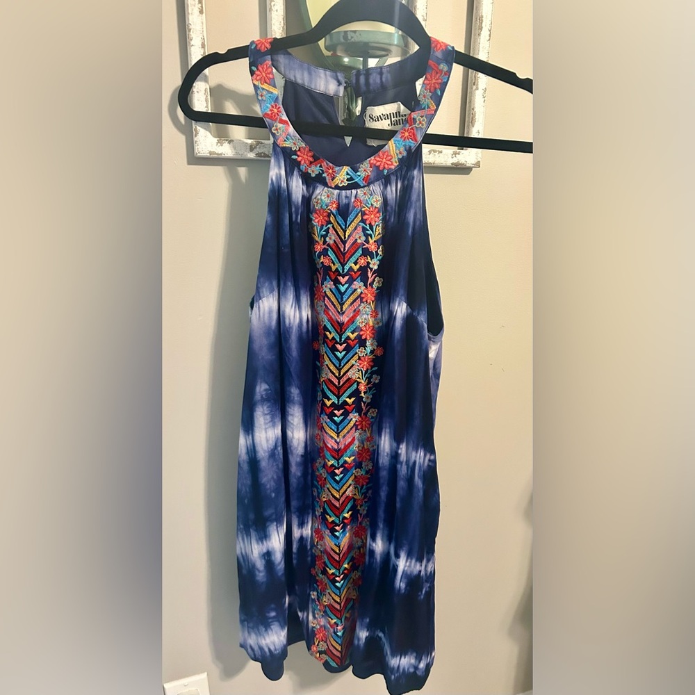 Savanna Jane / Anthropologie • tie dye embroidered halter dress